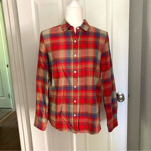 J.McLaughlin Red Blue Green White Plaid Soft Brushed Cotton Button Down Shirt